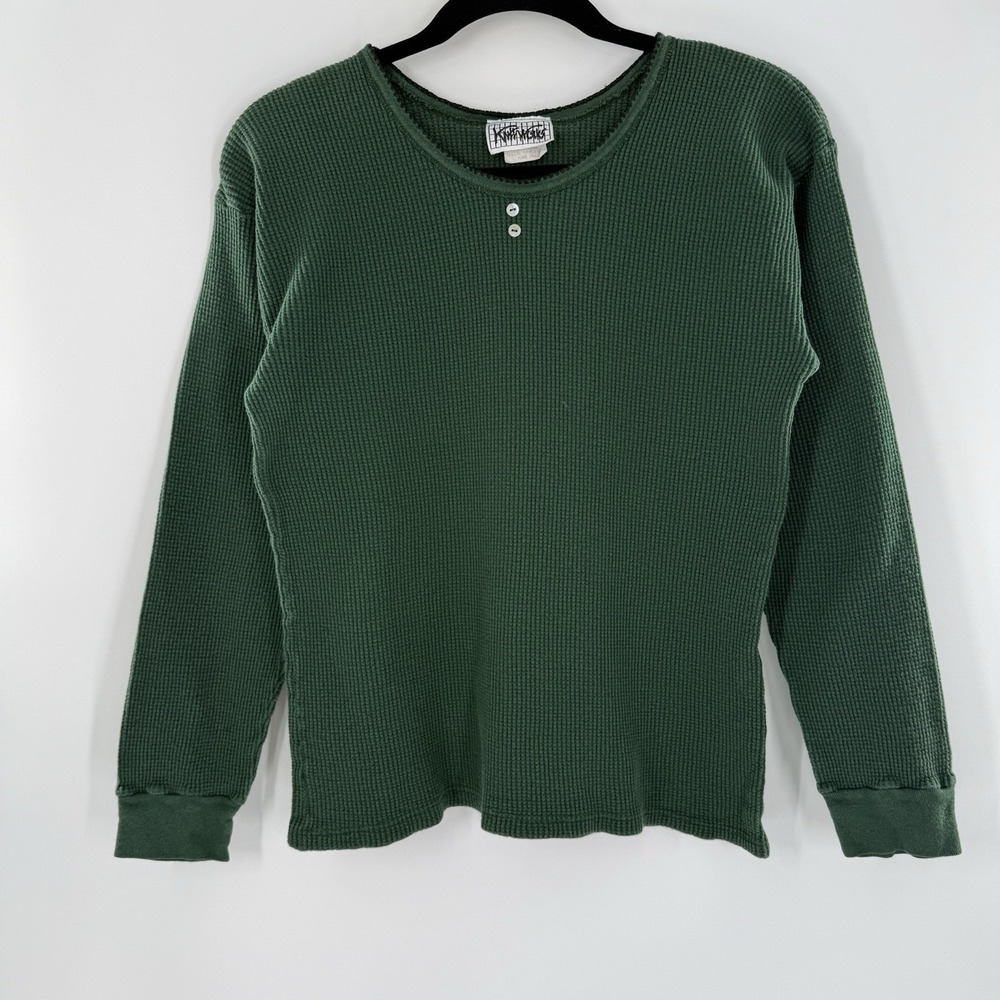 Knit Works Women's One Size Thermal Long Sleeve Green Button Y2K Vintage